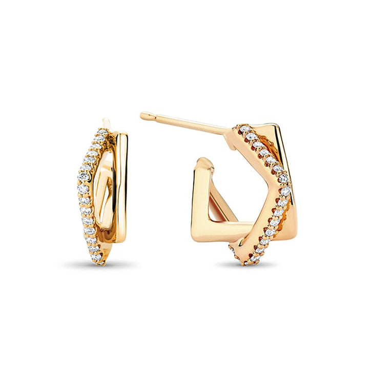 18kt Yellow Gold 0.13 CTW Diamond Interlocking Square Hoops