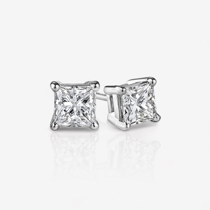 18kt White Gold Lab Grown Princess Cut Diamond Stud Earrings