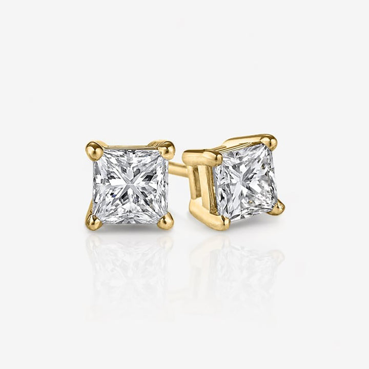 18kt Yellow Gold Lab Grown Princess Cut Diamond Stud Earrings